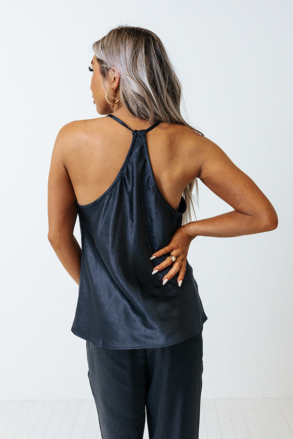 Go To Glam Satin Top In Navy