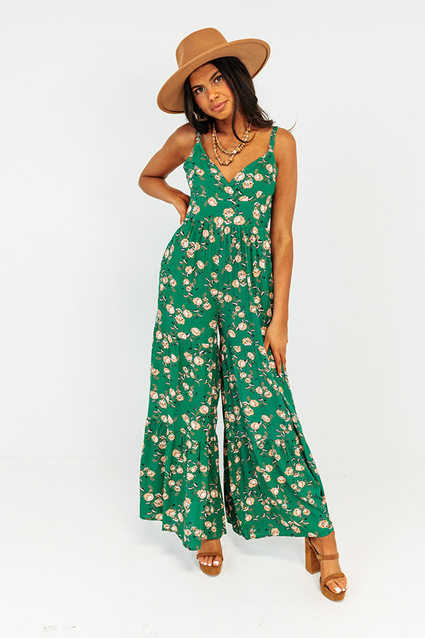All Of A Sudden Floral Jumpsuit In Green
