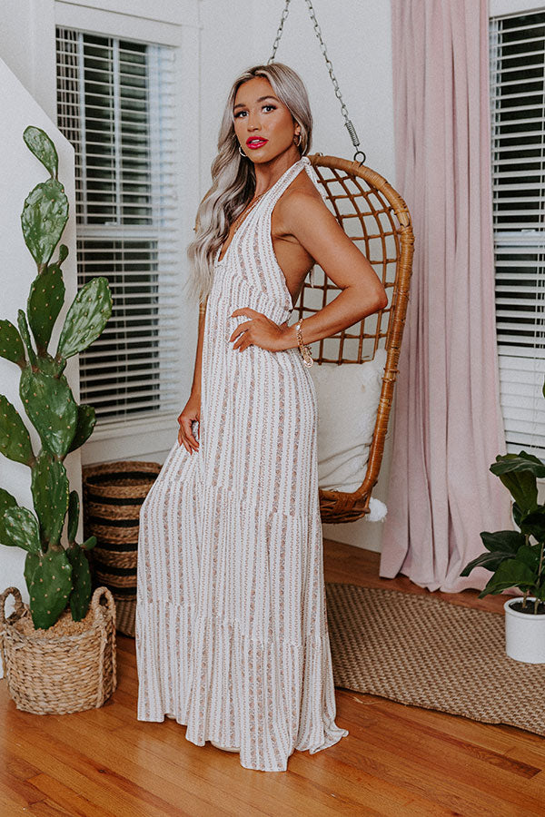 Bahama Nights Halter Maxi In Iced Latte