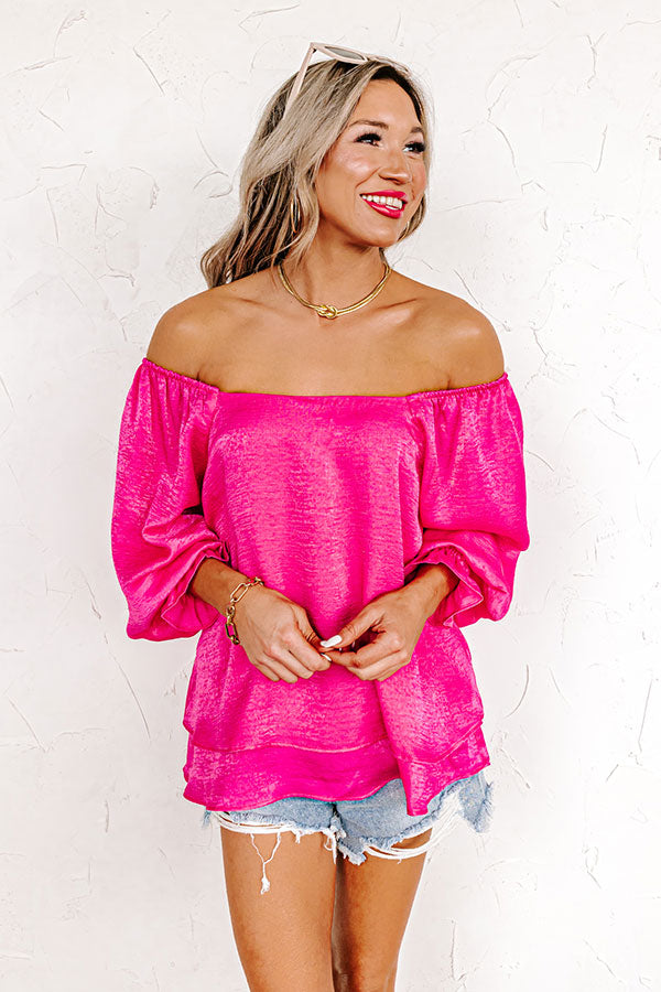 Truly Chic Satin Shift Top In Hot Pink
