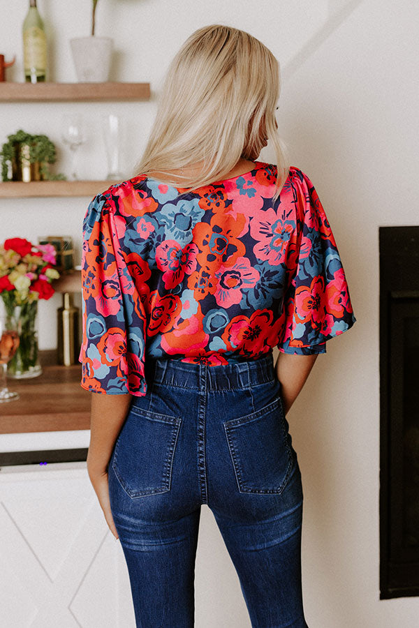 Elegant Garden Satin Wrap Top