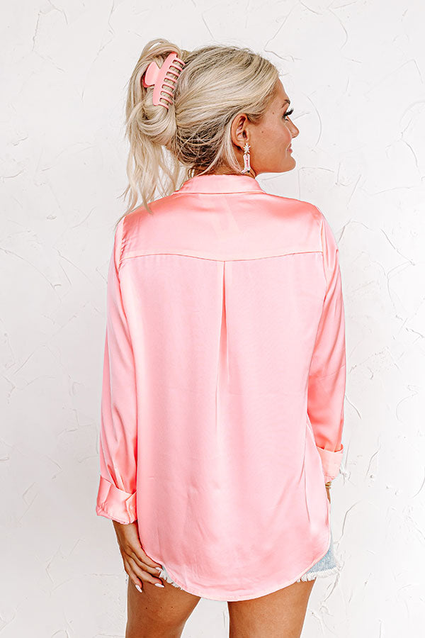 Once In A Lifetime Satin Top In Neon Pink