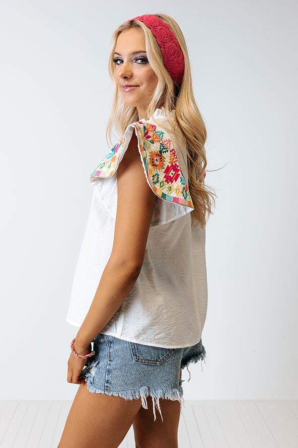 Near To Paradise Embroidered Shift Top In White