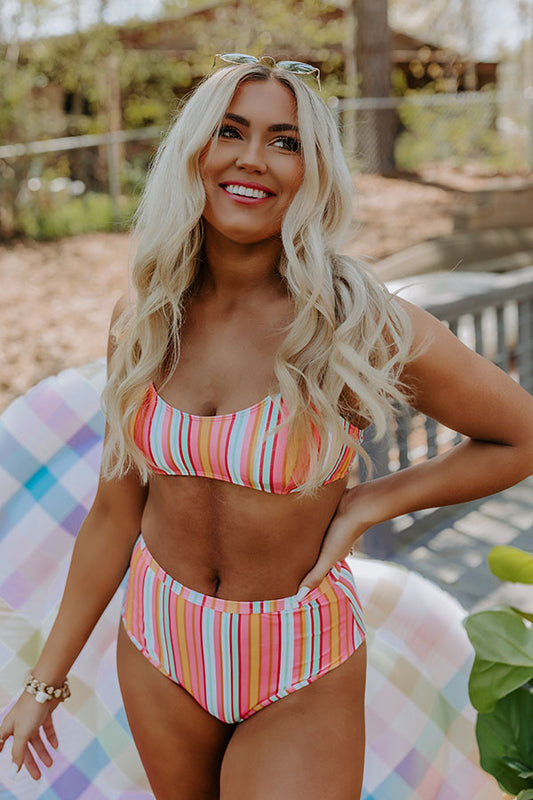 Pina Colada Please High Waist Stripe Bikini Bottom
