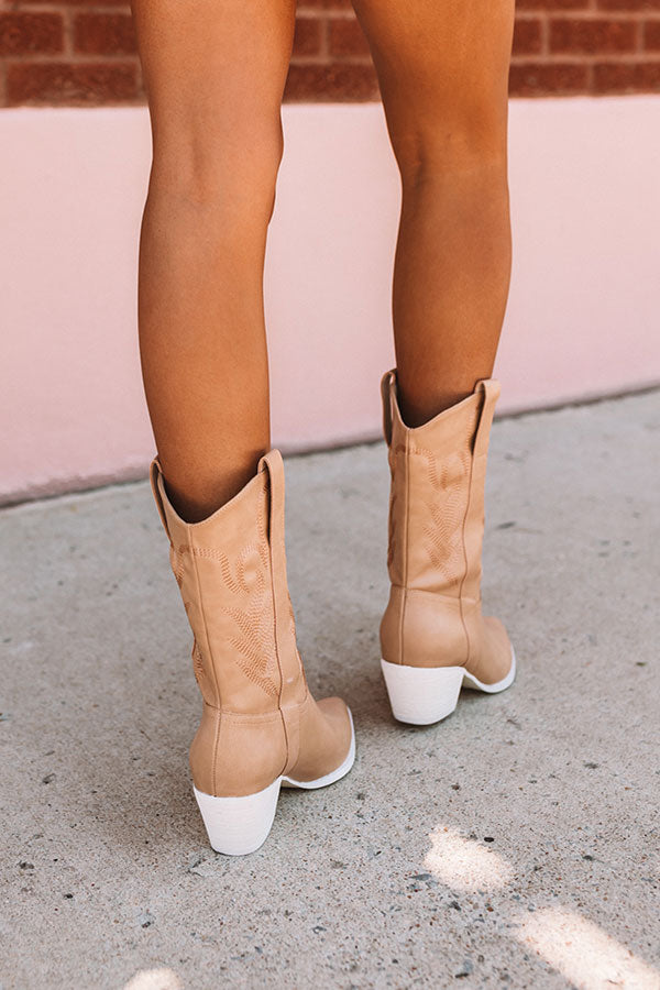 The Barrett Faux Leather Cowboy Boot In Tan
