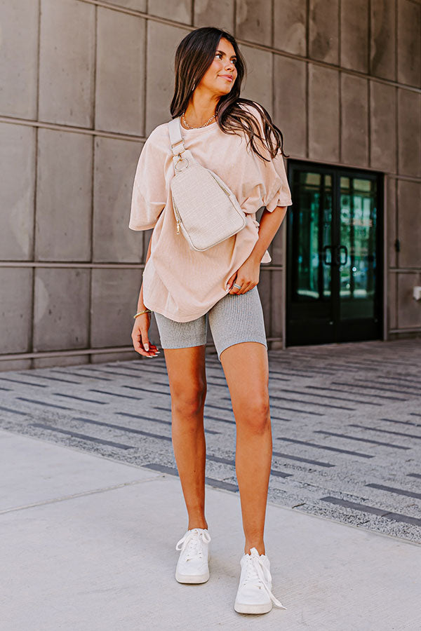 Up At Dawn High Waist Ribbed Biker Shorts In Grey