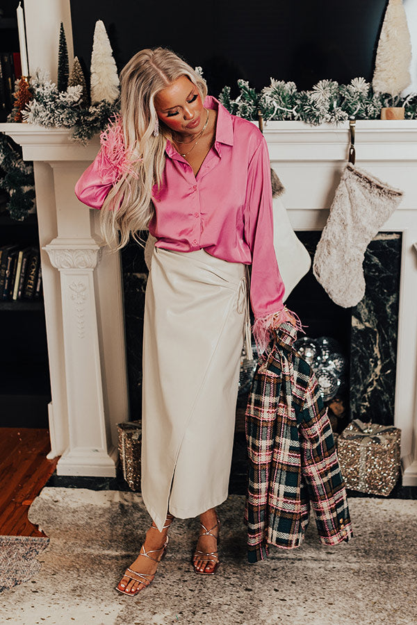 Fashionable Scene Satin Feather Top In Blush