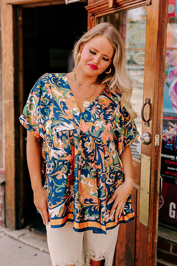 Dial It In Babydoll Top In Navy Curves