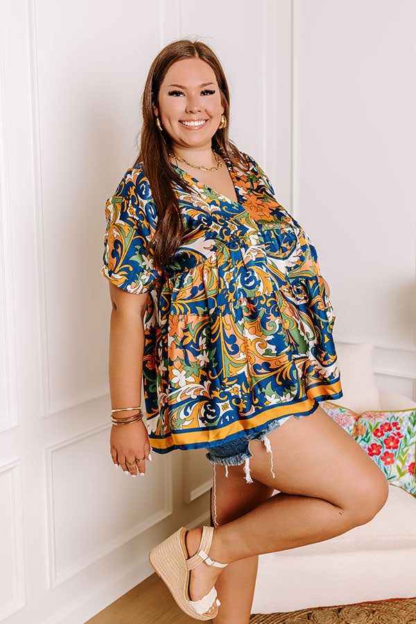 Dial It In Babydoll Top In Navy Curves
