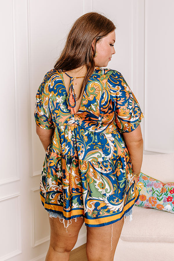 Dial It In Babydoll Top In Navy Curves