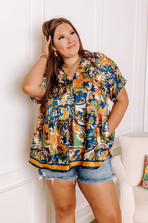 Dial It In Babydoll Top In Navy Curves