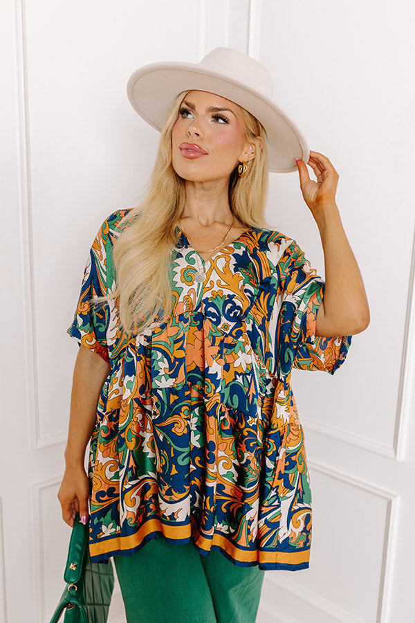 Dial It In Babydoll Top In Navy Curves