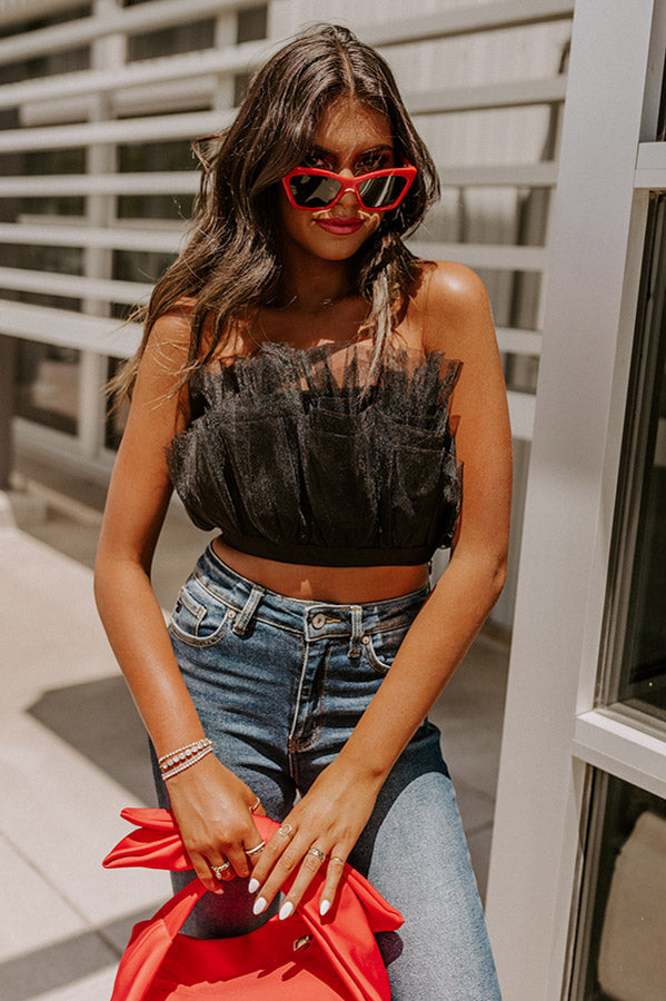 Out Past Midnight Tulle Crop Top In Black