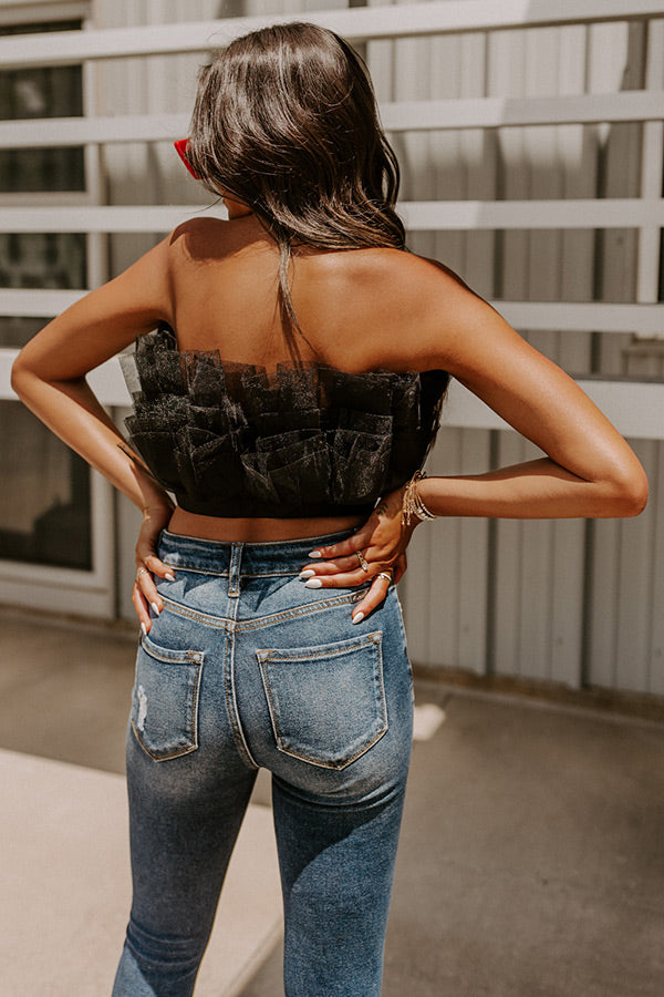 Out Past Midnight Tulle Crop Top In Black
