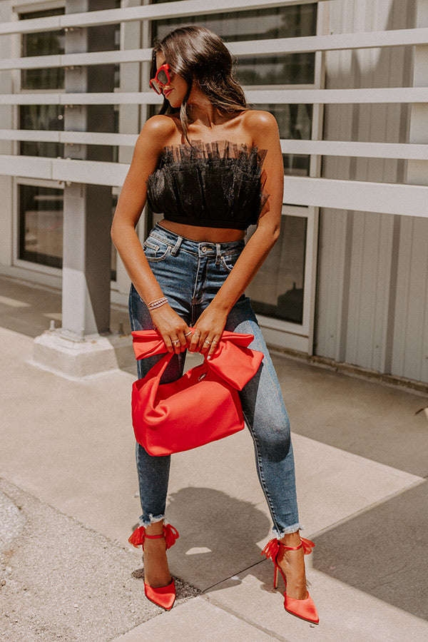 Out Past Midnight Tulle Crop Top In Black