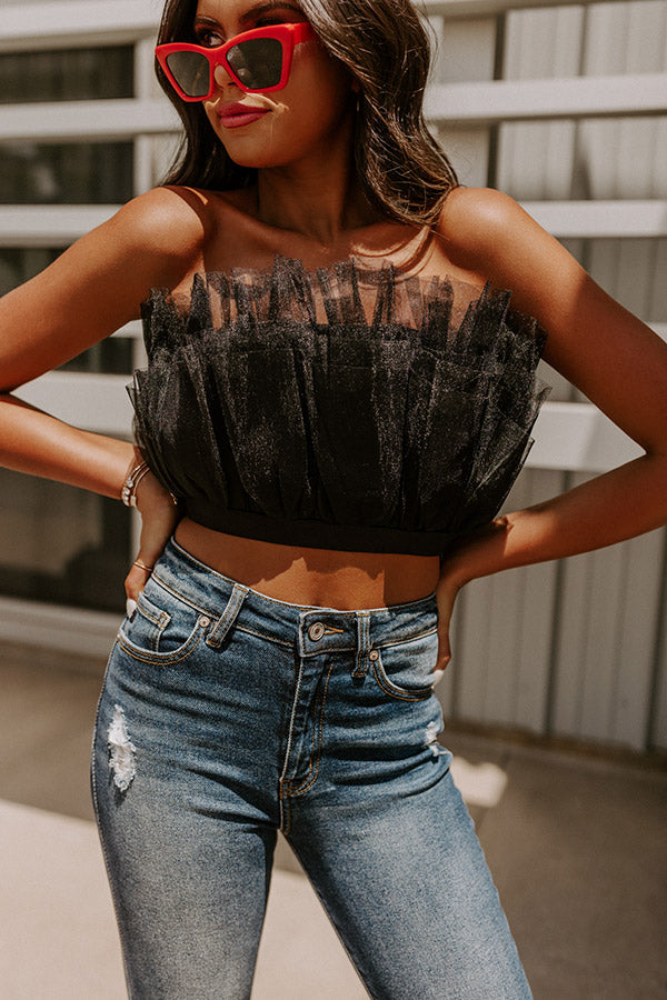 Out Past Midnight Tulle Crop Top In Black