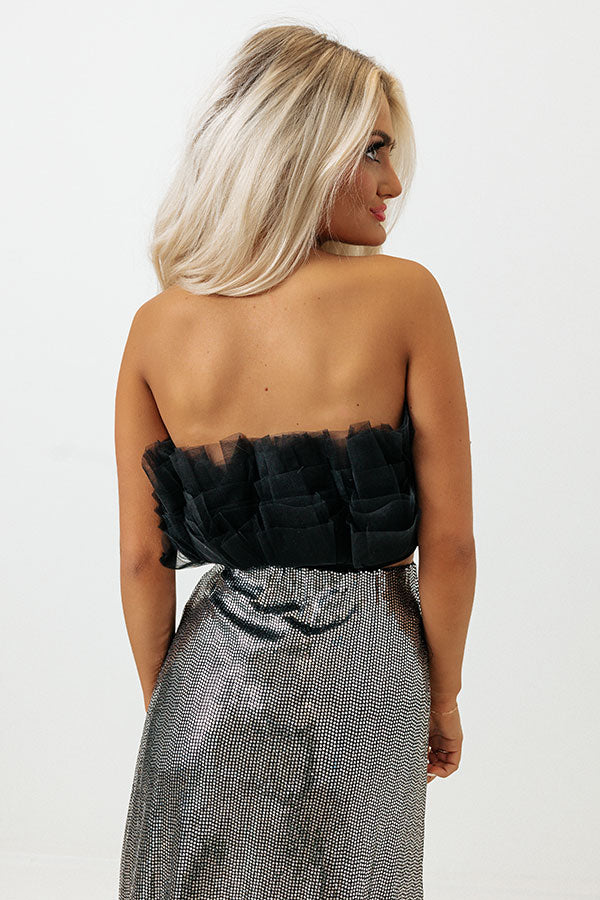 Out Past Midnight Tulle Crop Top In Black