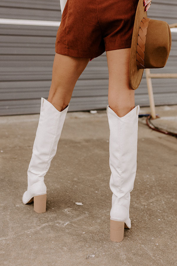 The Lucas Faux Leather Knee High Boot in White