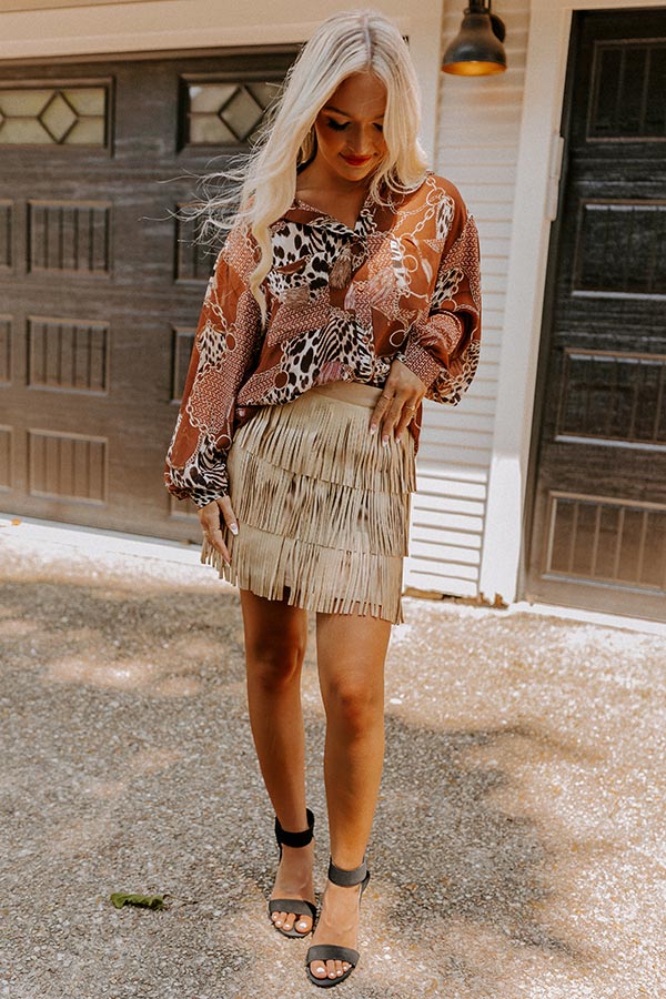 Country Road Faux Leather Skirt In Gold