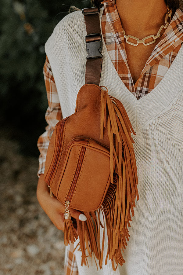 Trip Of My Life Fringe Fanny Pack In Brown