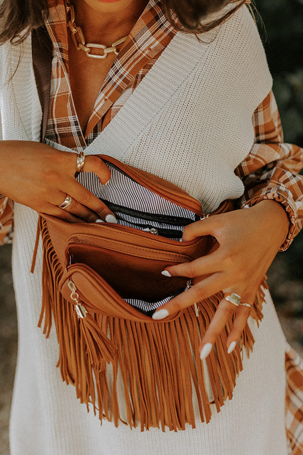 Trip Of My Life Fringe Fanny Pack In Brown