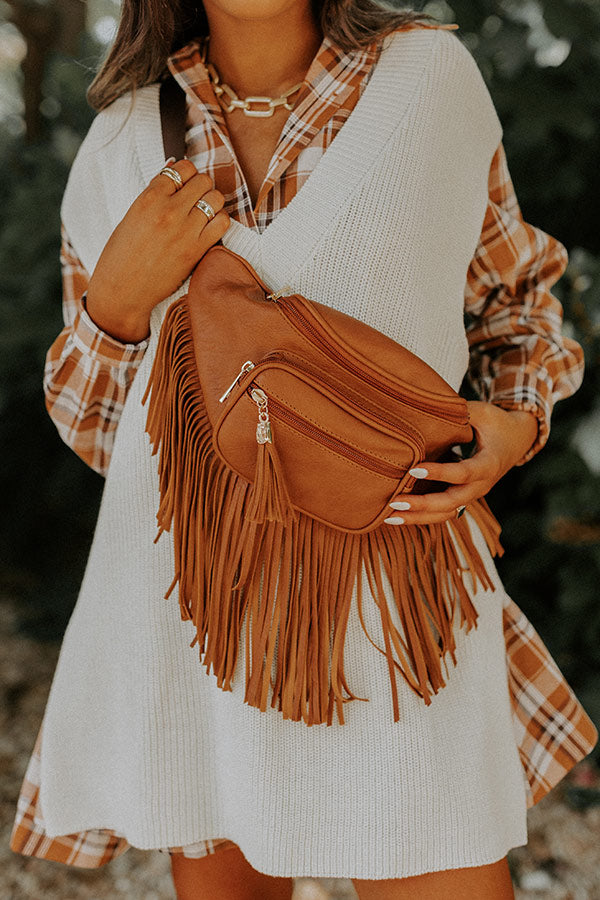 Trip Of My Life Fringe Fanny Pack In Brown