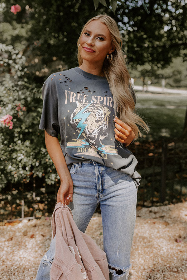 Free Spirit Tiger Oversized Distressed Tee In Slate