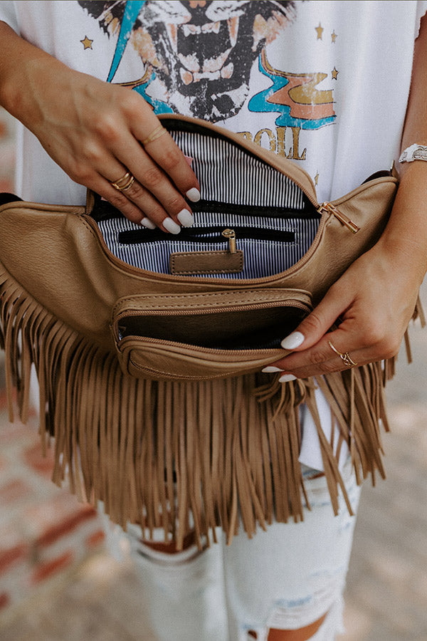Trip Of My Life Fringe Fanny Pack In Khaki