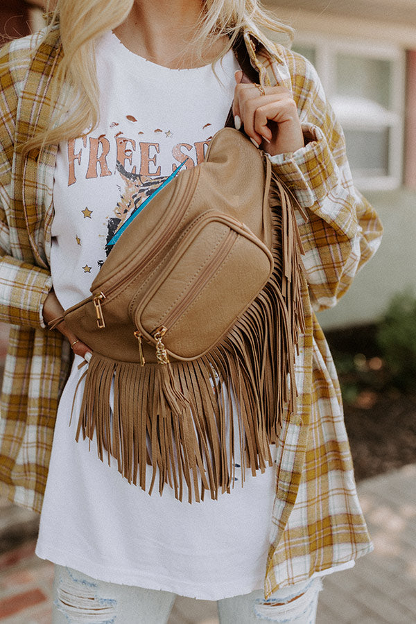 Trip Of My Life Fringe Fanny Pack In Khaki