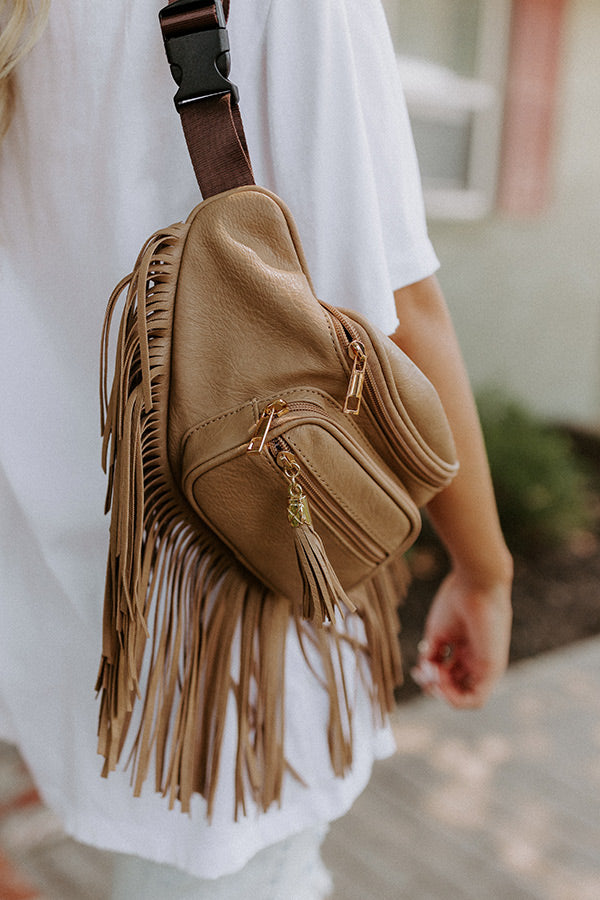 Trip Of My Life Fringe Fanny Pack In Khaki
