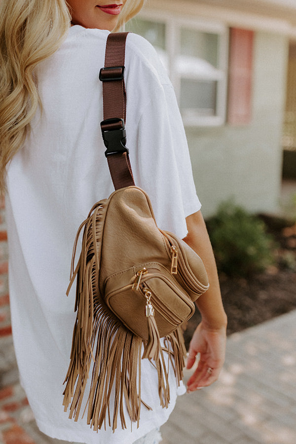 Trip Of My Life Fringe Fanny Pack In Khaki