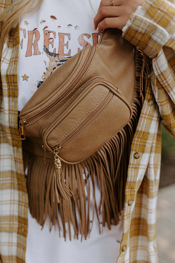 Trip Of My Life Fringe Fanny Pack In Khaki
