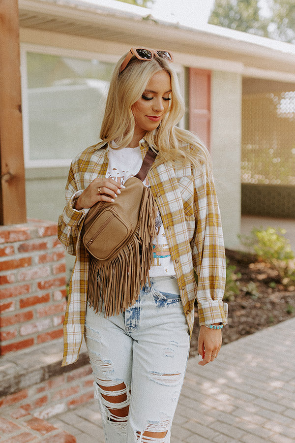 Trip Of My Life Fringe Fanny Pack In Khaki