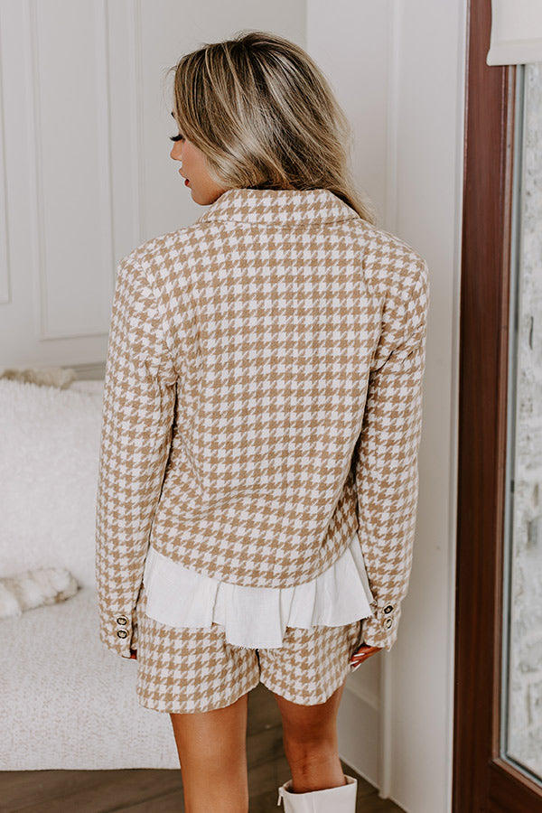 Call Me Chic Houndstooth Blazer In Camel