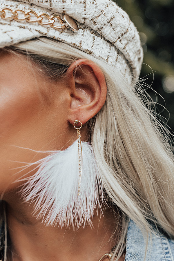 Down To Disco Feather Earrings In White