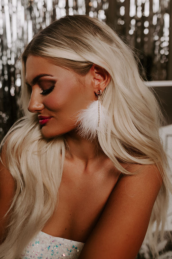 Down To Disco Feather Earrings In White