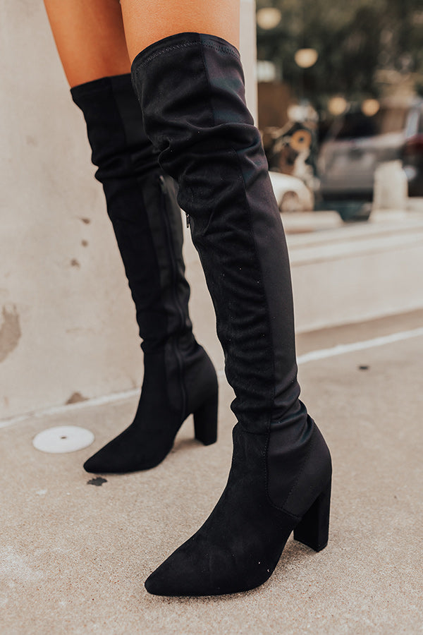 The Poston Faux Suede Thigh High Boot In Black