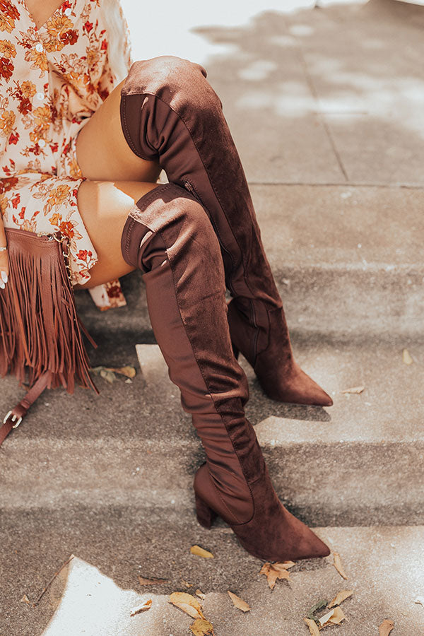 The Poston Faux Suede Thigh High Boot In Chestnut