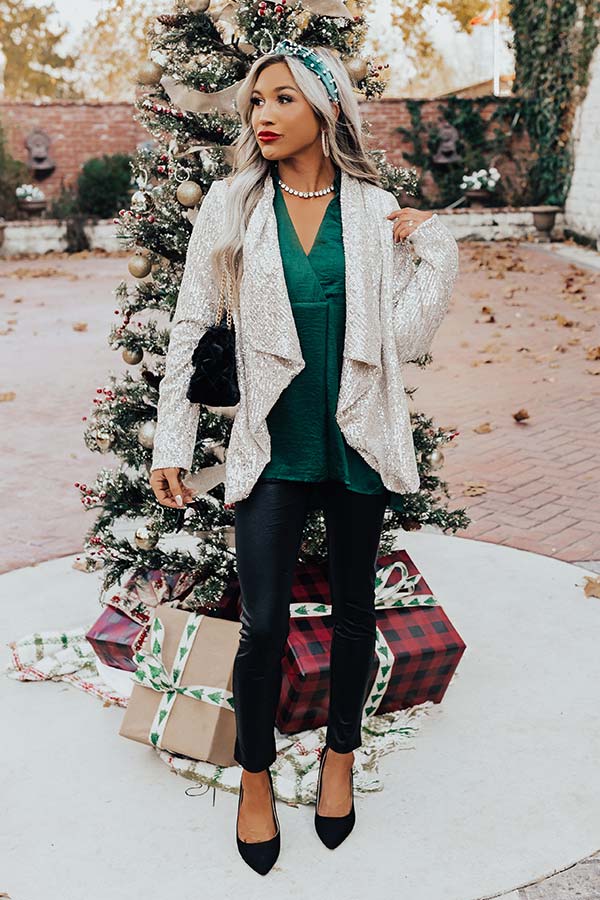 Splash Of Luxury Sequin Blazer In Champagne
