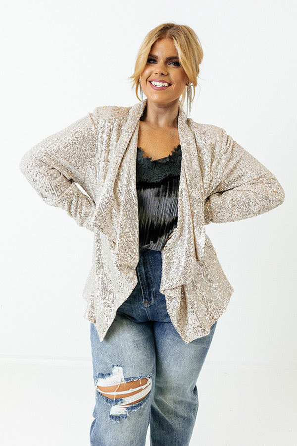 Splash Of Luxury Sequin Blazer In Champagne Curves