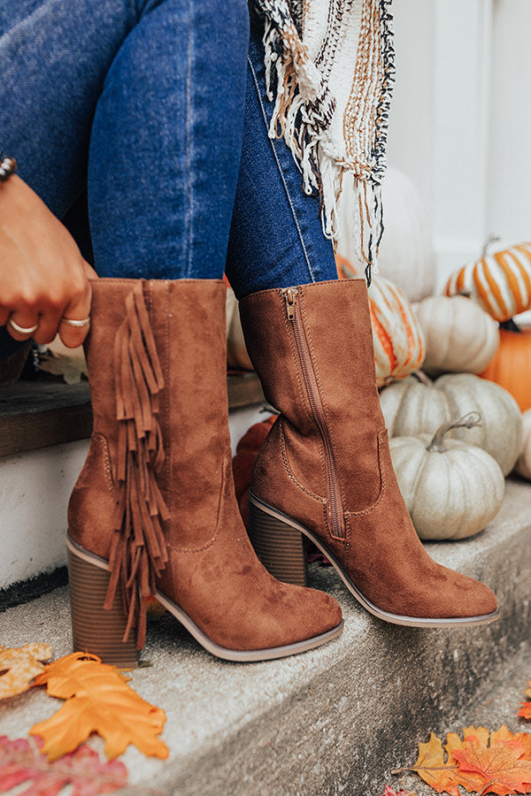 The Silverado Faux Suede Fringe Boot In Chocolate