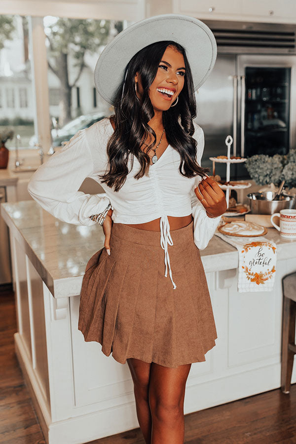 Dates And DMs Ruched Crop Top In White
