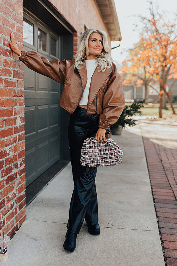 The Koty Faux Leather Jacket In Chocolate