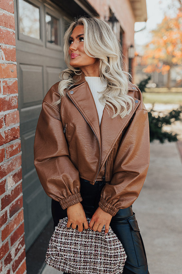 The Koty Faux Leather Jacket In Chocolate