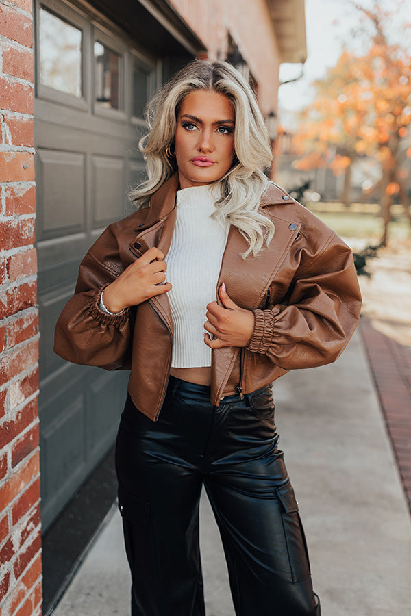 The Koty Faux Leather Jacket In Chocolate