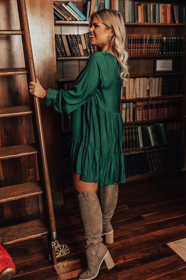 Autumn Brunch Babydoll Dress In Hunter Green Curves