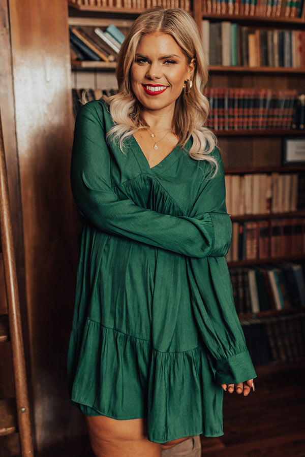 Autumn Brunch Babydoll Dress In Hunter Green Curves