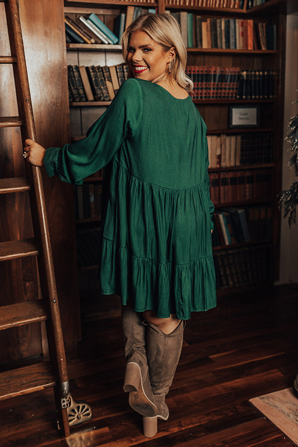 Autumn Brunch Babydoll Dress In Hunter Green Curves