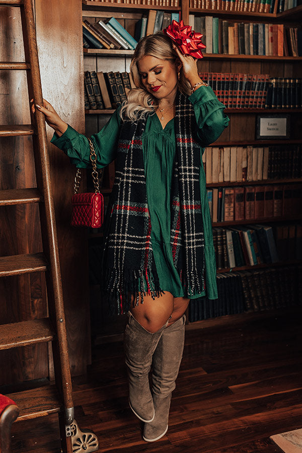 Autumn Brunch Babydoll Dress In Hunter Green Curves
