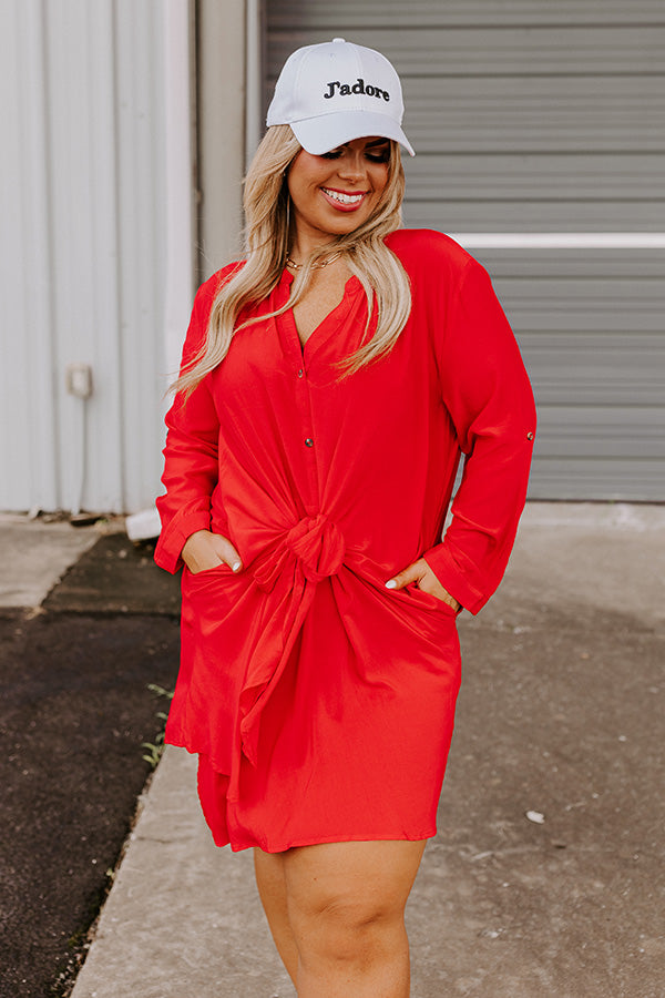 Press Room Front Tie Dress In Red Curves